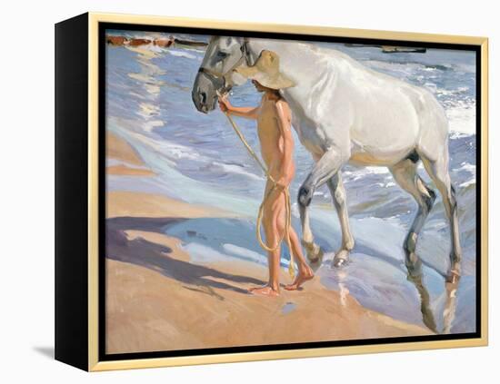 Bathing of a Horse-Joaquín Sorolla y Bastida-Framed Premier Image Canvas