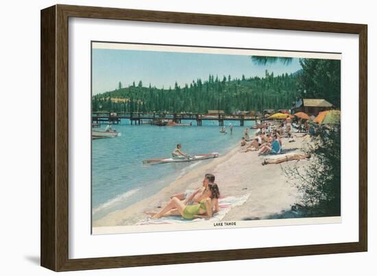 Bathing on Beach, Lake Tahoe-null-Framed Art Print