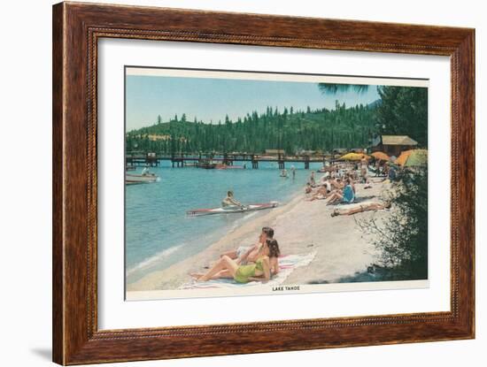 Bathing on Beach, Lake Tahoe-null-Framed Art Print