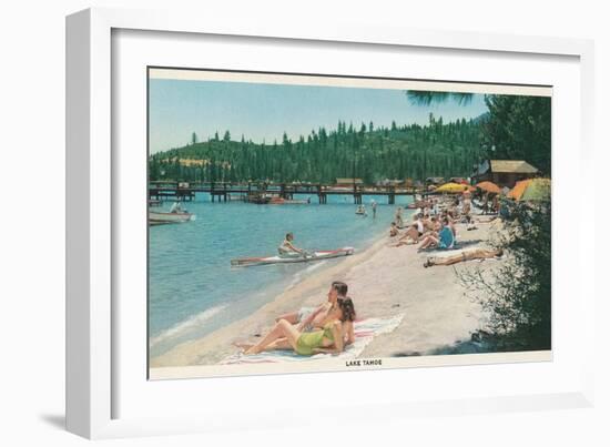 Bathing on Beach, Lake Tahoe-null-Framed Art Print