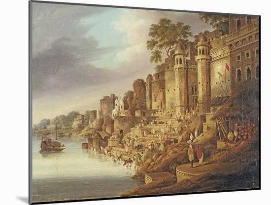 Bathing Scene at a Ghat on the River Ganges-Charles D'oyly-Mounted Giclee Print