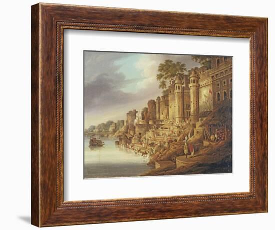 Bathing Scene at a Ghat on the River Ganges-Charles D'oyly-Framed Giclee Print