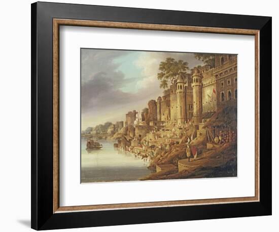 Bathing Scene at a Ghat on the River Ganges-Charles D'oyly-Framed Giclee Print