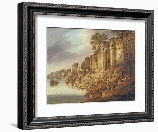 Bathing Scene at a Ghat on the River Ganges-Charles D'oyly-Framed Giclee Print