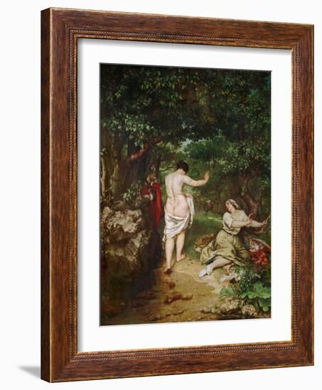 Bathing women. (1853).-Gustave Courbet-Framed Giclee Print