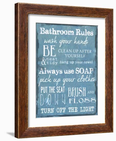 Bathroom Rules Blue-Taylor Greene-Framed Art Print