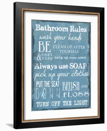 Bathroom Rules Blue-Taylor Greene-Framed Art Print