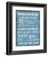 Bathroom Rules Blue-Taylor Greene-Framed Art Print