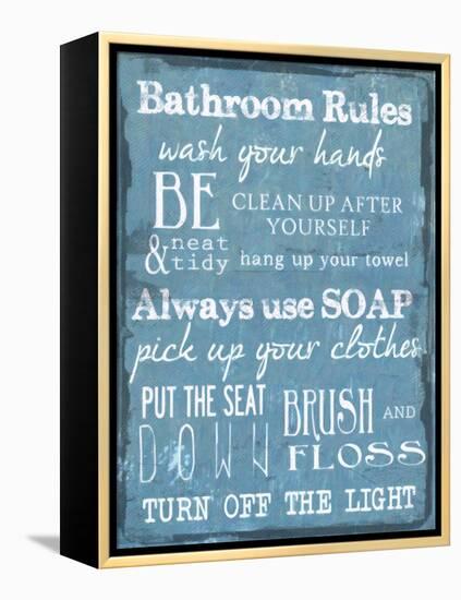 Bathroom Rules Blue-Taylor Greene-Framed Stretched Canvas