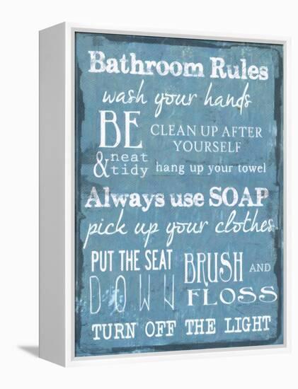 Bathroom Rules Blue-Taylor Greene-Framed Stretched Canvas