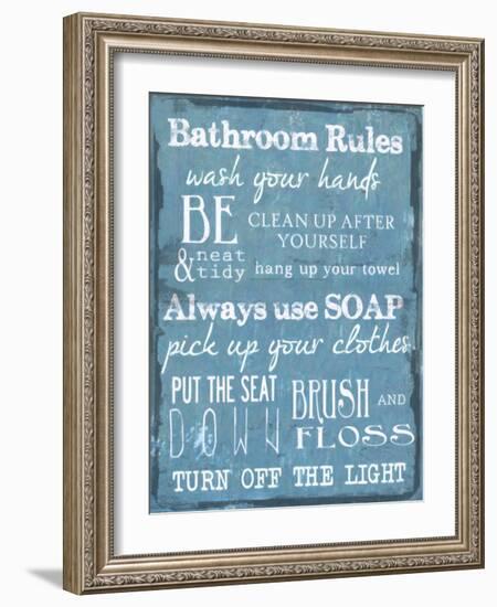 Bathroom Rules Blue-Taylor Greene-Framed Art Print