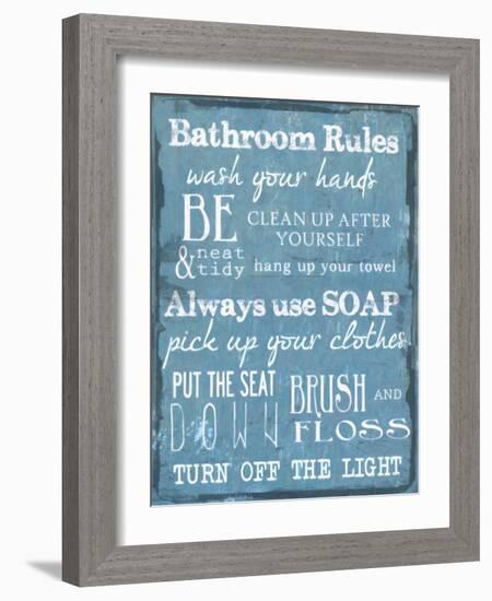 Bathroom Rules Blue-Taylor Greene-Framed Art Print