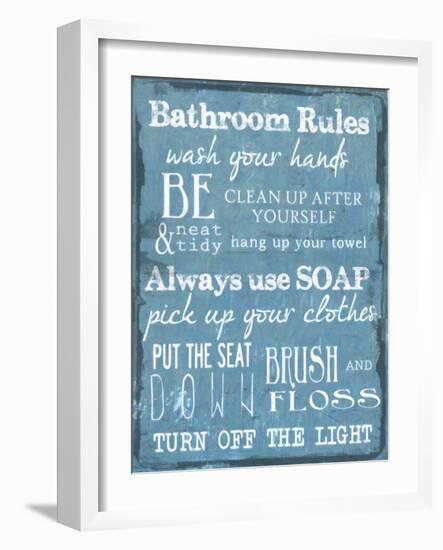 Bathroom Rules Blue-Taylor Greene-Framed Art Print