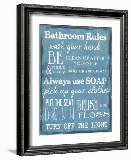 Bathroom Rules Blue-Taylor Greene-Framed Art Print