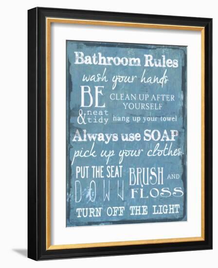 Bathroom Rules Blue-Taylor Greene-Framed Art Print