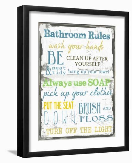 Bathroom Rules Multi-Taylor Greene-Framed Art Print