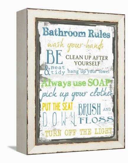 Bathroom Rules Multi-Taylor Greene-Framed Stretched Canvas