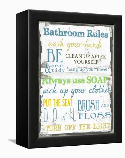 Bathroom Rules Multi-Taylor Greene-Framed Stretched Canvas