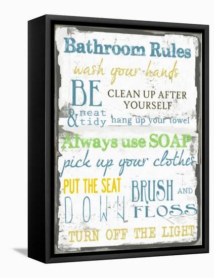 Bathroom Rules Multi-Taylor Greene-Framed Stretched Canvas