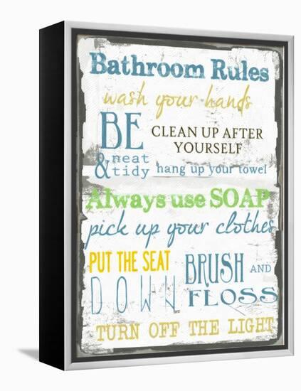 Bathroom Rules Multi-Taylor Greene-Framed Stretched Canvas