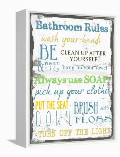 Bathroom Rules Multi-Taylor Greene-Framed Stretched Canvas