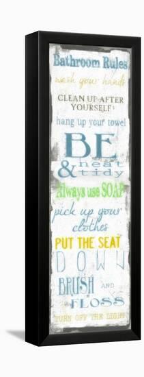 Bathroom Rules Multi-Taylor Greene-Framed Stretched Canvas