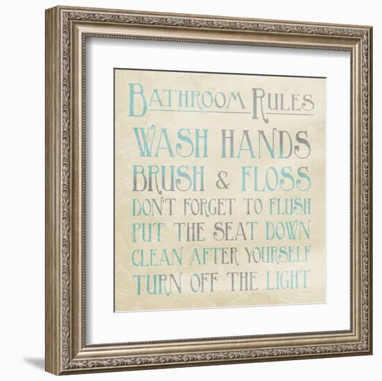 Bathroom Rules Teal-Jace Grey-Framed Art Print