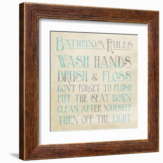 Bathroom Rules Teal-Jace Grey-Framed Art Print