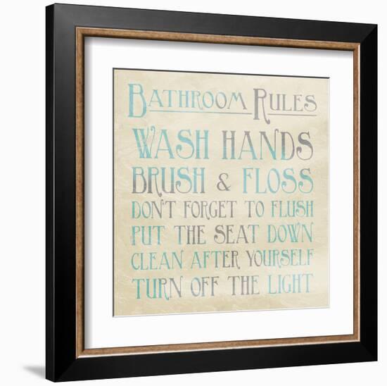 Bathroom Rules Teal-Jace Grey-Framed Art Print