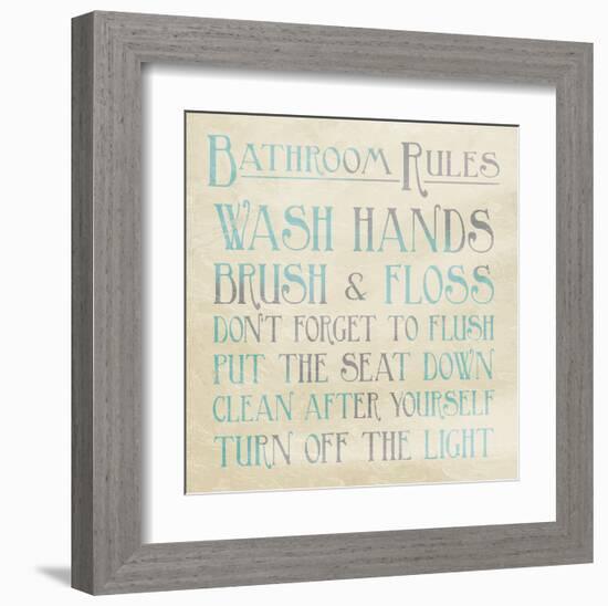 Bathroom Rules Teal-Jace Grey-Framed Art Print