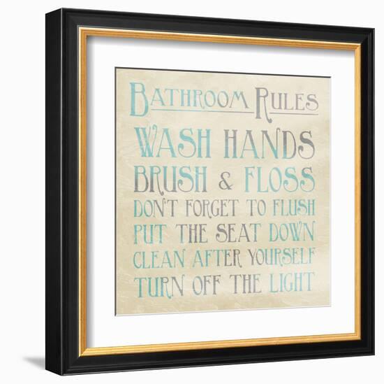 Bathroom Rules Teal-Jace Grey-Framed Art Print