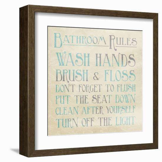 Bathroom Rules Teal-Jace Grey-Framed Art Print
