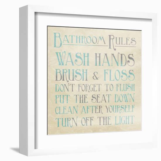 Bathroom Rules Teal-Jace Grey-Framed Art Print