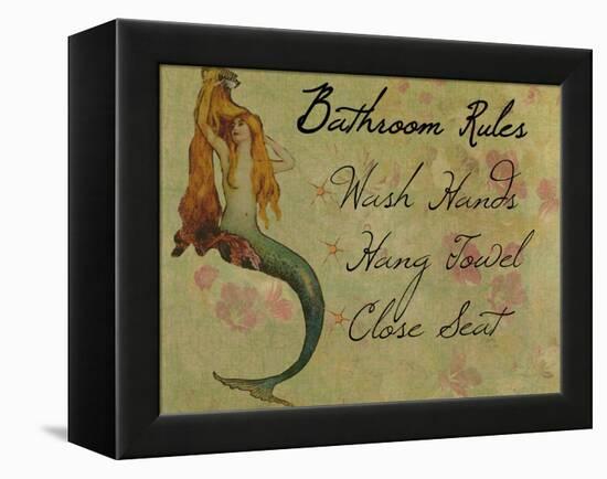 Bathroom Rules Vintage Mermaid-sylvia pimental-Framed Stretched Canvas