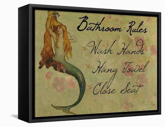 Bathroom Rules Vintage Mermaid-sylvia pimental-Framed Stretched Canvas