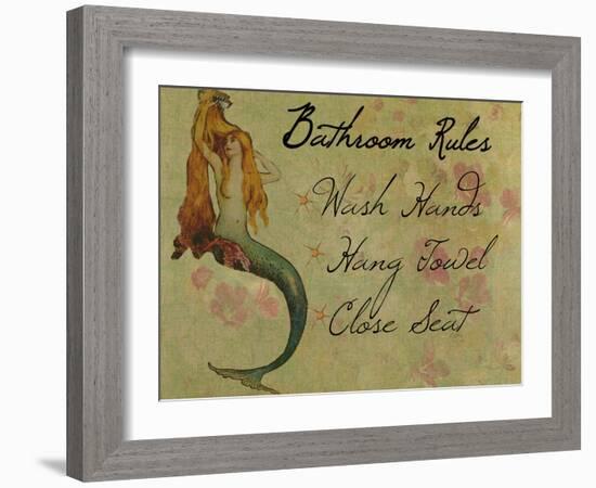 Bathroom Rules Vintage Mermaid-sylvia pimental-Framed Art Print