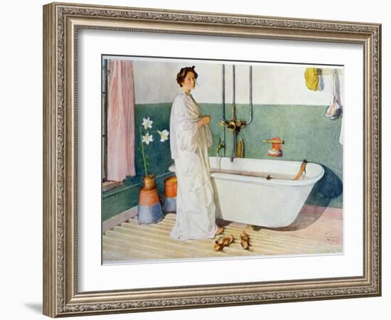 Bathroom Scene - Lisbeth, Pub. in 'Lasst Licht Hinin'-Carl Larsson-Framed Giclee Print