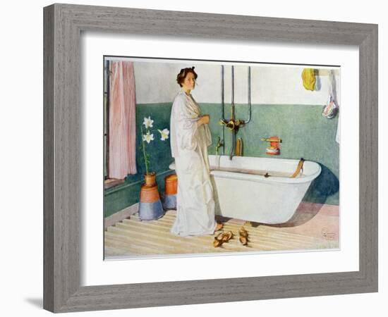 Bathroom Scene - Lisbeth, Pub. in 'Lasst Licht Hinin'-Carl Larsson-Framed Giclee Print