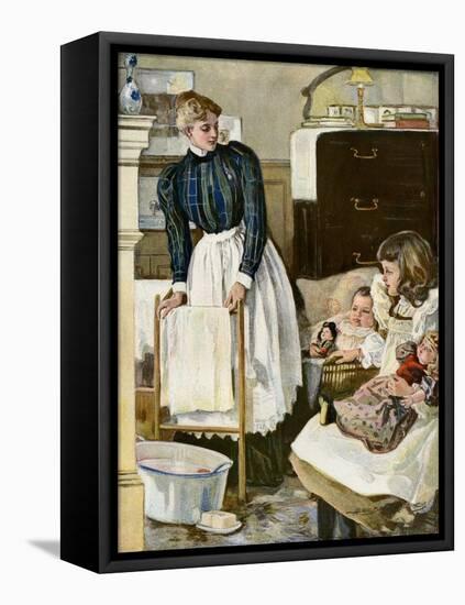 Bathtime in the Nursery, an Illustration from an Ivory Soap Ad, 1903-null-Framed Premier Image Canvas