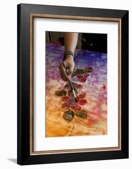 Batik artist painting silk in factory of Kuala Lumpur, Malaysia.-Bill Bachmann-Framed Photographic Print