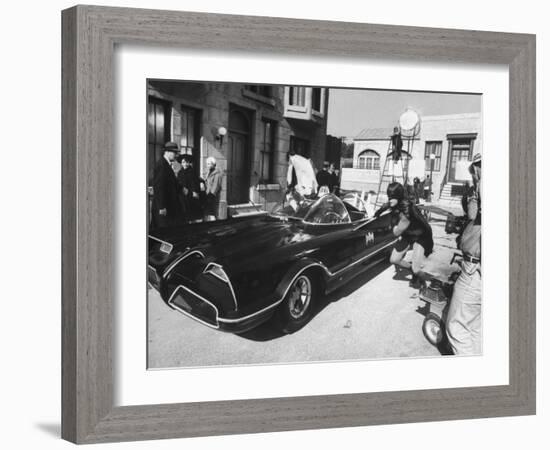 "Batman" Adam West and "Robin" Burt Ward During Shooting of Scene-Yale Joel-Framed Premium Photographic Print