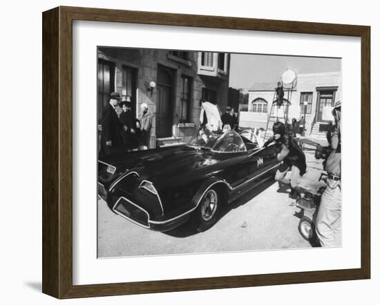 "Batman" Adam West and "Robin" Burt Ward During Shooting of Scene-Yale Joel-Framed Premium Photographic Print