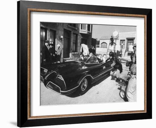 "Batman" Adam West and "Robin" Burt Ward During Shooting of Scene-Yale Joel-Framed Premium Photographic Print