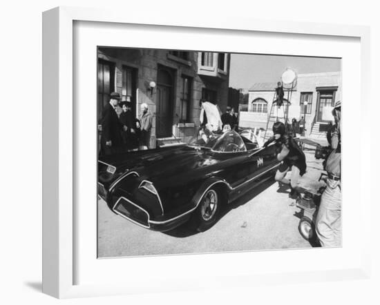 "Batman" Adam West and "Robin" Burt Ward During Shooting of Scene-Yale Joel-Framed Premium Photographic Print