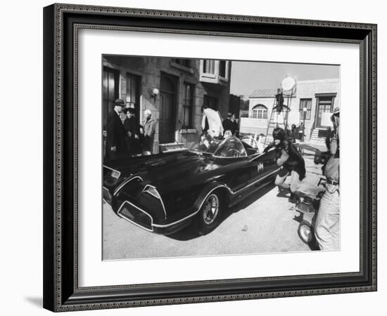 "Batman" Adam West and "Robin" Burt Ward During Shooting of Scene-Yale Joel-Framed Premium Photographic Print