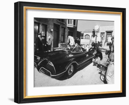 "Batman" Adam West and "Robin" Burt Ward During Shooting of Scene-Yale Joel-Framed Premium Photographic Print