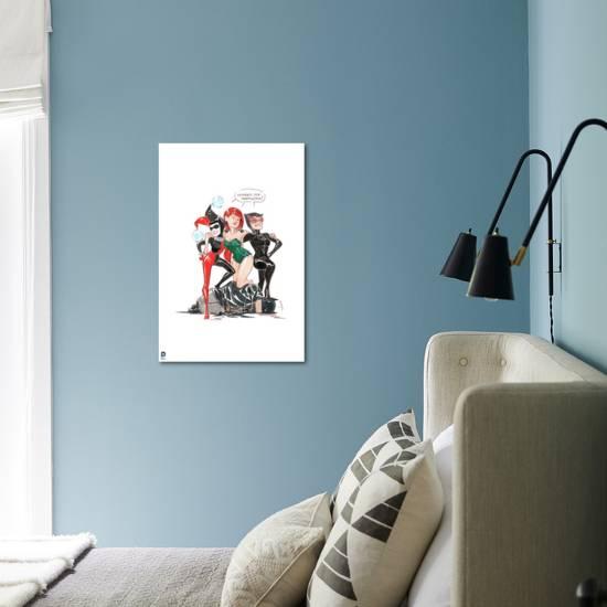 Batman Cartoon Of Catwoman Harley Quinn And Poison Ivy Hugging Standing Over Batman Tied Up Art Print By Art Com