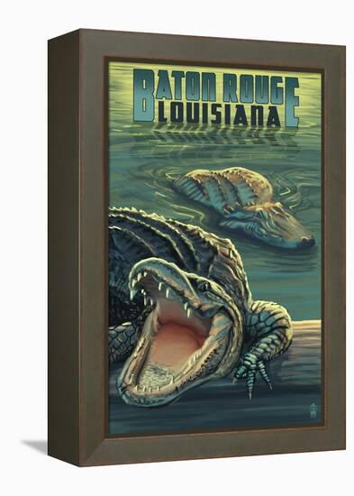 Baton Rouge, Louisiana - Alligator Scene-Lantern Press-Framed Stretched Canvas