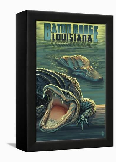 Baton Rouge, Louisiana - Alligator Scene-Lantern Press-Framed Stretched Canvas