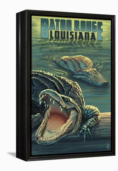 Baton Rouge, Louisiana - Alligator Scene-Lantern Press-Framed Stretched Canvas